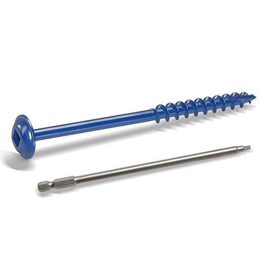 LIONMAX Pocket Hole Screws, #8 x 2-1/2" Exterior Pocket Screws 600PCS, Blue Coated for Weather Resistant, Coarse Thread, Washer Head with Square Drive, 150MM Drive Bit Included