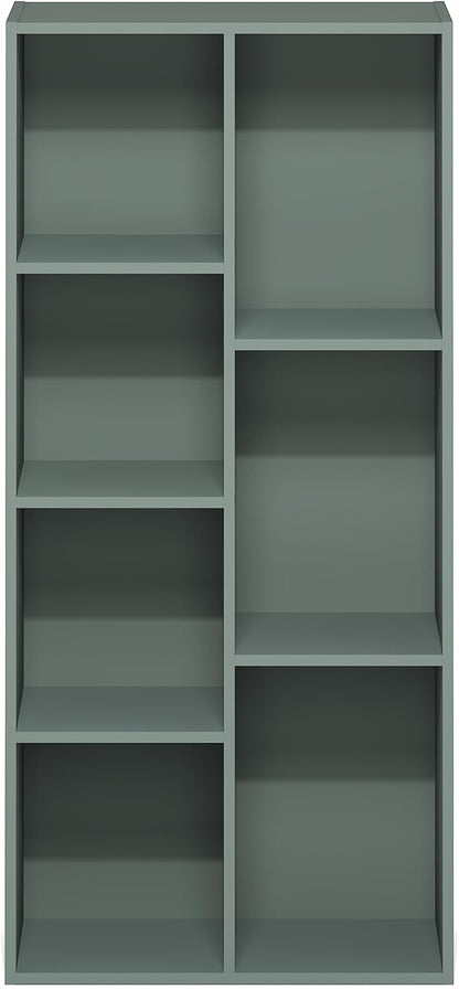 Furinno LUDER Book Shelf, 7-Cube Bookshelf, Bookcase, 9.4" x 19.5" x 41.7", for Living Room, Bedroom, Home Office, Sage Green