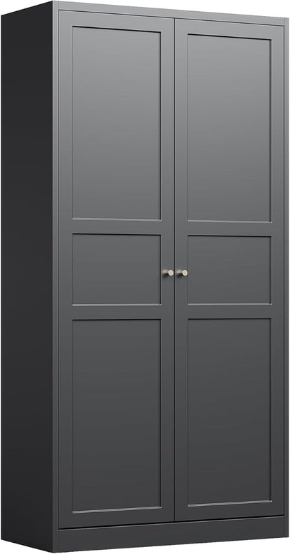 Letaya Wardrobe Armoire Closet,72" H Metal Storage Cabinet with Adjustable Shelves and Hanging Rod,Bedroom Armoire Cabinet Clothes Organizer (Black)