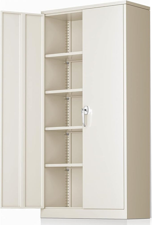 Greenvelly Metal Garage Storage Cabinet with Locking Doors, 72" Grey Lockable Storage Cabinet with Adjustable Shelves, Steel Tool Cabinets,Metal File Cabinet for Home Office, Garage (36" W x 18" D)