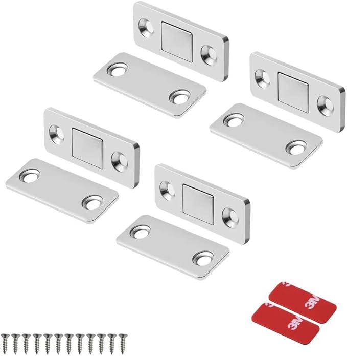 Mousike Magnetic Door Catch Ultra Thin Cabinet Magnets Stainless Steel Drawer Magnet Catch for Sliding Door Closure Kitchen Cabinet Cupboard Closet Closer (4 Pack)