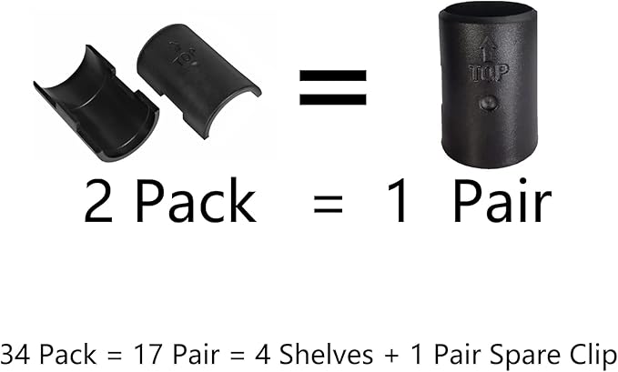 WAFJAMF 34 Pack Wire Shelving Shelf Lock Clips for 1" Post- 17Pairs Shelving Sleeves Replacements for Wire Shelving System