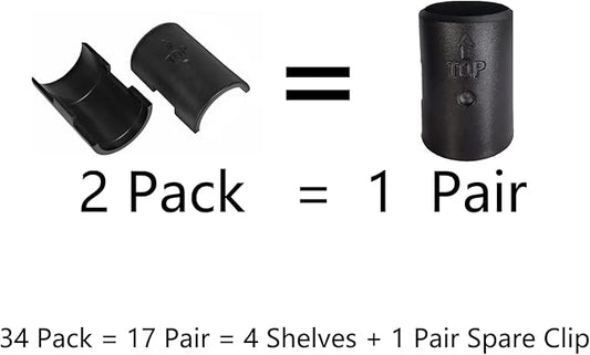 WAFJAMF 34 Pack Wire Shelving Shelf Lock Clips for 1" Post- 17Pairs Shelving Sleeves Replacements for Wire Shelving System