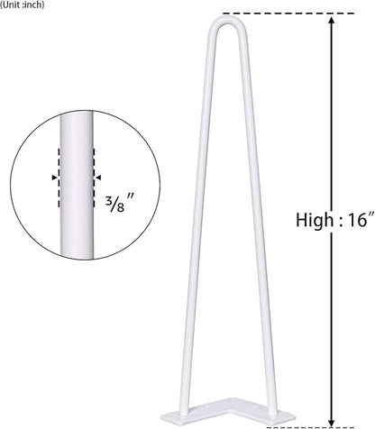 SMARTSTANDARD 16 Inch Heavy Duty Hairpin Furniture Legs, Metal Home DIY Projects for Nightstand, Coffee Table, Desk, etc with Rubber Floor Protectors White 4PCS