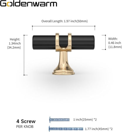 goldenwarm 10 Pack Black and Gold Cabinet Knobs Black Cabinet Handles Brushed Gold Drawer Knobs Brushed Brass Drawer Pull Handles Kitchen Dresser Hardware for Bedroom Cupboard