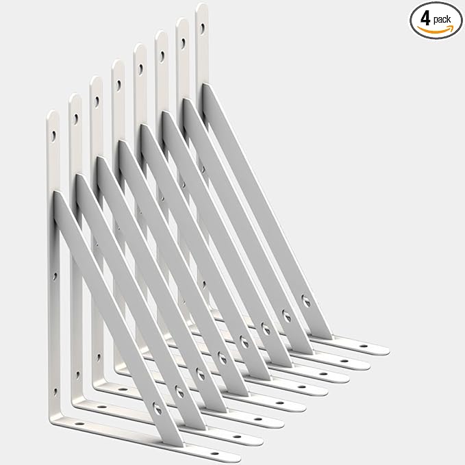 10 Inch Shelf Brackets, Set of 8 Steel (White, 10 inch 8 Pack)