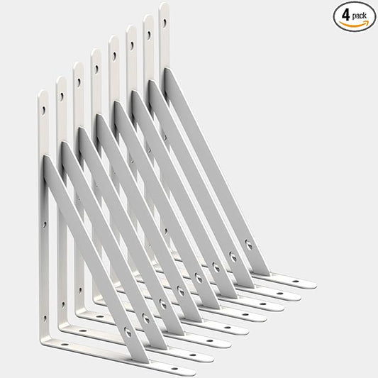 10 Inch Shelf Brackets, Set of 8 Steel (White, 10 inch 8 Pack)