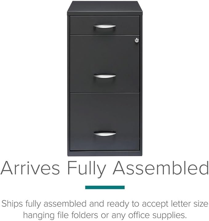 Scranton & Co 3-Drawer Metal Filing Cabinet, 27.32" H x 14.25" W x 18.00" D, Charcoal Finish, Lockable Lateral File Cabinet for Home or Office Organization, Letter Size Hanging File Storage