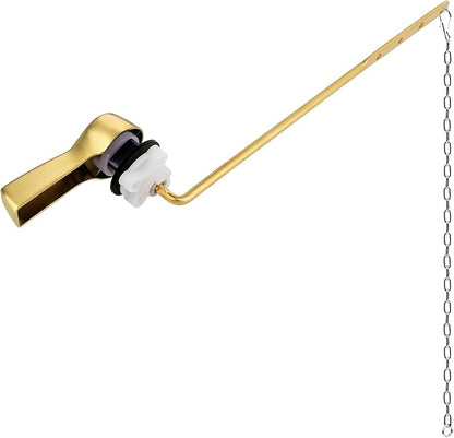 Hibbent Universal Metal Front Mount Toilet Handle Replacement Kit, Brass Toilet Flush Tank Lever with Stainless Steel Flapper Chains for Most Toilets, Brushed Gold Finish