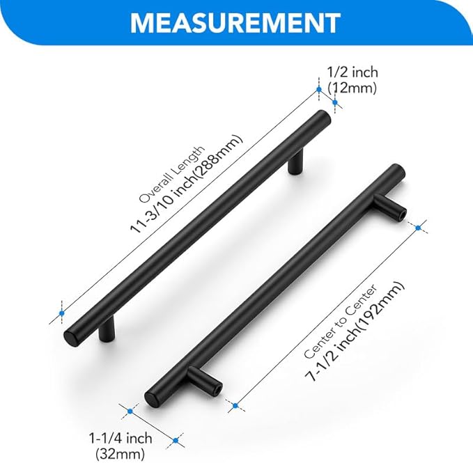 Black Cabinet Handles 7-1/2 Inch Hole Spacing Stainless Steel Drawer Pulls for Cabinets, Dresser, Bathroom 5 Pack