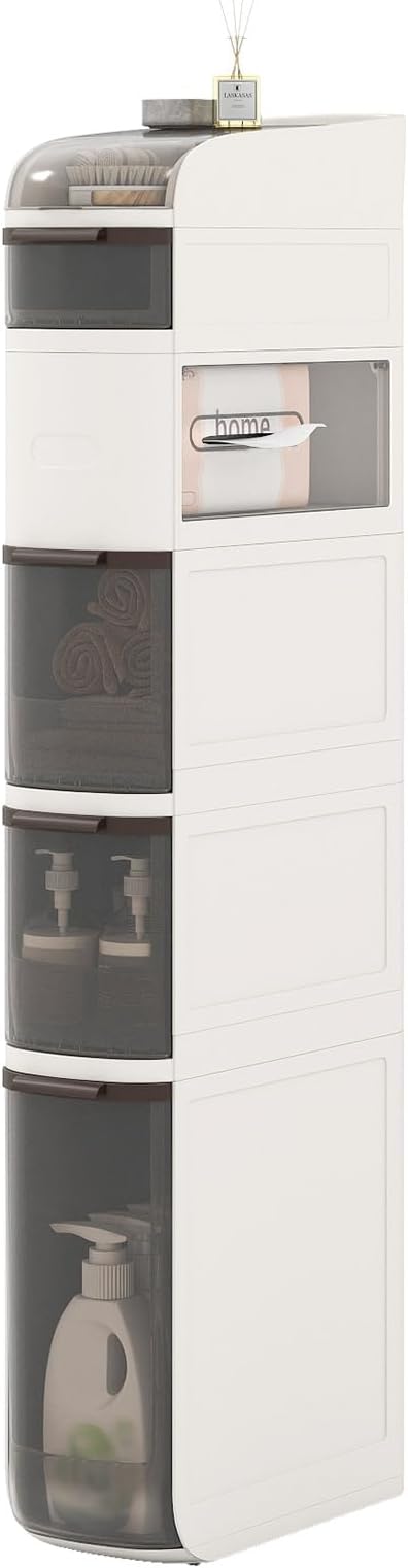 Giantex 6-Tiers Narrow Bathroom Storage Cabinet, Slim Rolling Toilet Paper Organizer w/Drawers, Tissue Box, Movable Plastic Storage Cart for Laundry Living Room Kitchen (17” x 7” x 46.5”(6 Tiers))