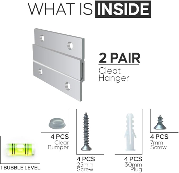 Versatile 2 inch 2 Pairs French Cleat Hanger heavy Duty - Mirror Brackets for Wall Mounting - Aluminium French Cleat Picture Hanging Kit - Hang with Confidence Using french cleat (Supports upto30 lbs)