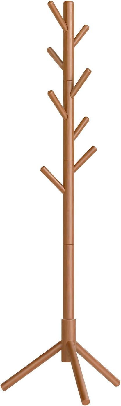 VASAGLE Solid Wood Coat Rack, Free Standing Tree-Shaped Coat Rack with 8 Hooks, 3 Height Options, for Clothes, Hats, Bags, Living Room, Bedroom, Home Office, Caramel Brown URCR04WN
