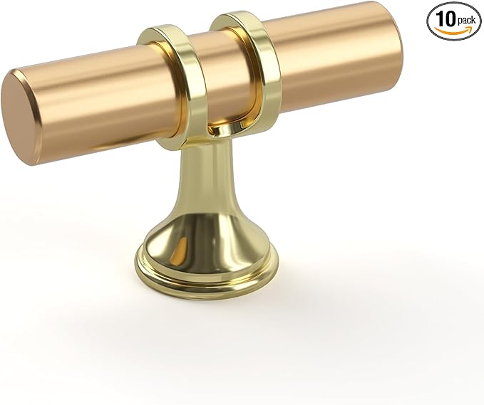goldenwarm 10 Pack Gold Cabinet Knobs Brushed Gold Cabinet Handles Kitchen Drawer Knobs Brushed Brass Drawer Handware Pulls Handles for Bedroom Cupboard