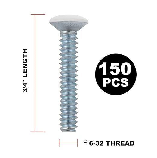 Henne Bery 3/4" Long 6-32 Thread, Oval Head Milled Slot Replacement Wall Plate Screws, 150 Pack, White