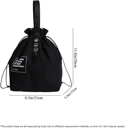 Canvas Drawstring Lunch Bag Insulated Lunch Tote Japanese Style Bento Tote Bag Reusable Lunch Bag Insulated Handbag Tote bag with Handle and Drawstring Closure for Women Work Picnic or Travel(BLACK)
