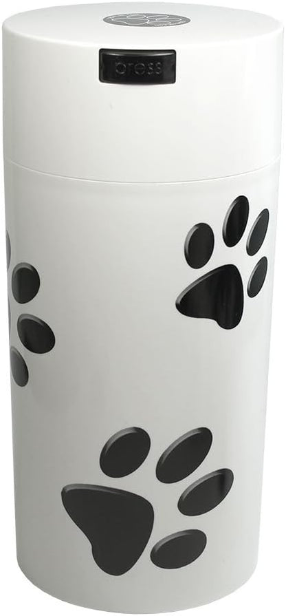 Pawvac 24 Ounce Vacuum Sealed Pet Food Storage Container; White/Black Paws