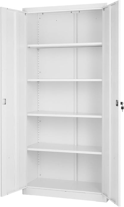 VEVOR Metal Storage Cabinet, Lockable Steel Garage Cabinet with Adjustable Shelves, 2 Magnetic Doors, 2 Keys, 5-Tiers Tool Storage Locker for Home,Office,School,Pantry,Warehouse,Basement,Laundry,White