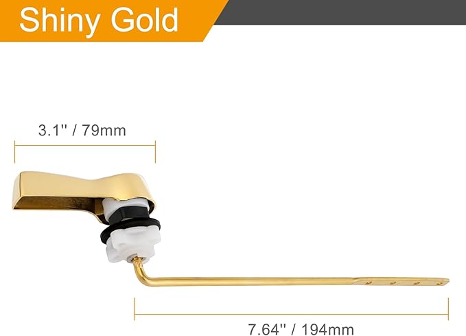 Hibbent Universal Metal Front Mount Toilet Handle Replacement Kit, Brass Toilet Flush Tank Lever with Stainless Steel Flapper Chains for Most Toilets, Shiny Gold
