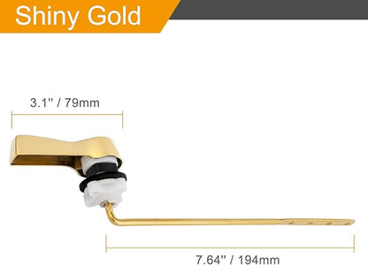 Hibbent Universal Metal Front Mount Toilet Handle Replacement Kit, Brass Toilet Flush Tank Lever with Stainless Steel Flapper Chains for Most Toilets, Shiny Gold