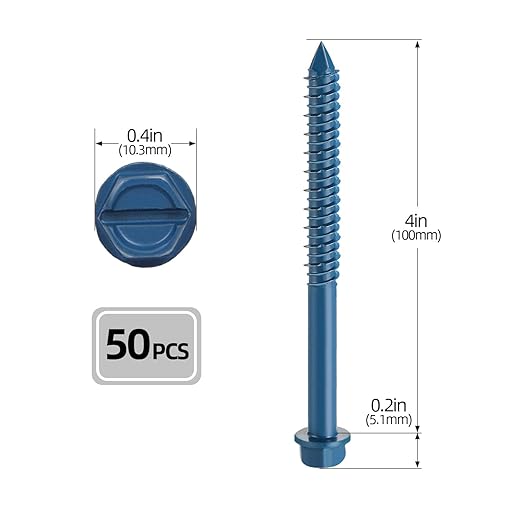 1/4" x 4" Concrete Screws, 50 PCS Blue Hex Washer Head Concrete Screws Anchor Kit for Masonry, Cement, Block, Brick or Stucco