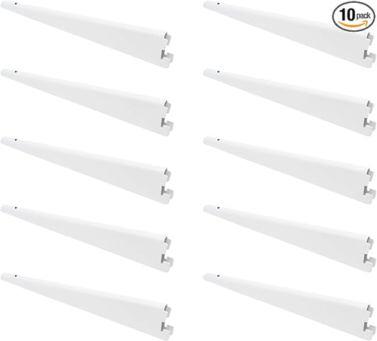 10 Pack Adjustable Shelf Brackets 11.5 Inch, Heavy Duty Wire Shelving Brackets for Double Track System (White)