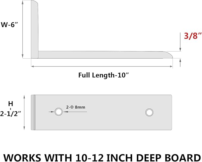 6-Pack 10 Inch Countertop Support Brackets, Heavy Duty L Brackets for Quartz/Wood/Laminate/Granite Countertops | 3/8" Thick Metal Steel | Frosted Black Powder Coated