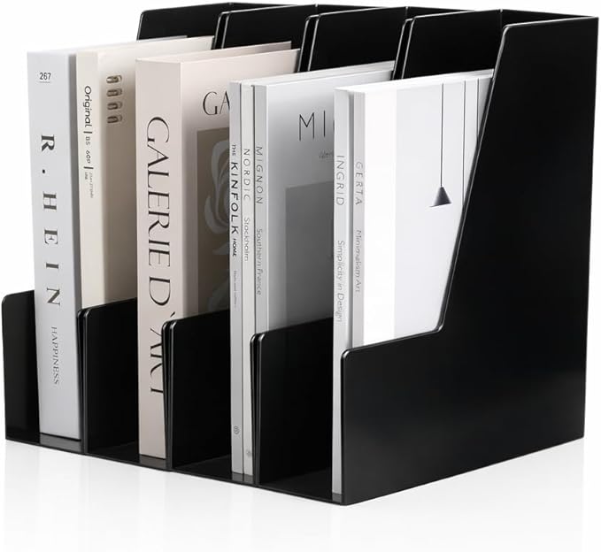 Vertical Magazine File Holder, Desk Organizer and Storage for Magazines, Binders, Notebooks, Envelopes, Multi-Purpose Desktop File Organizer for Home, Office & Classroom, 4 Pack, Black