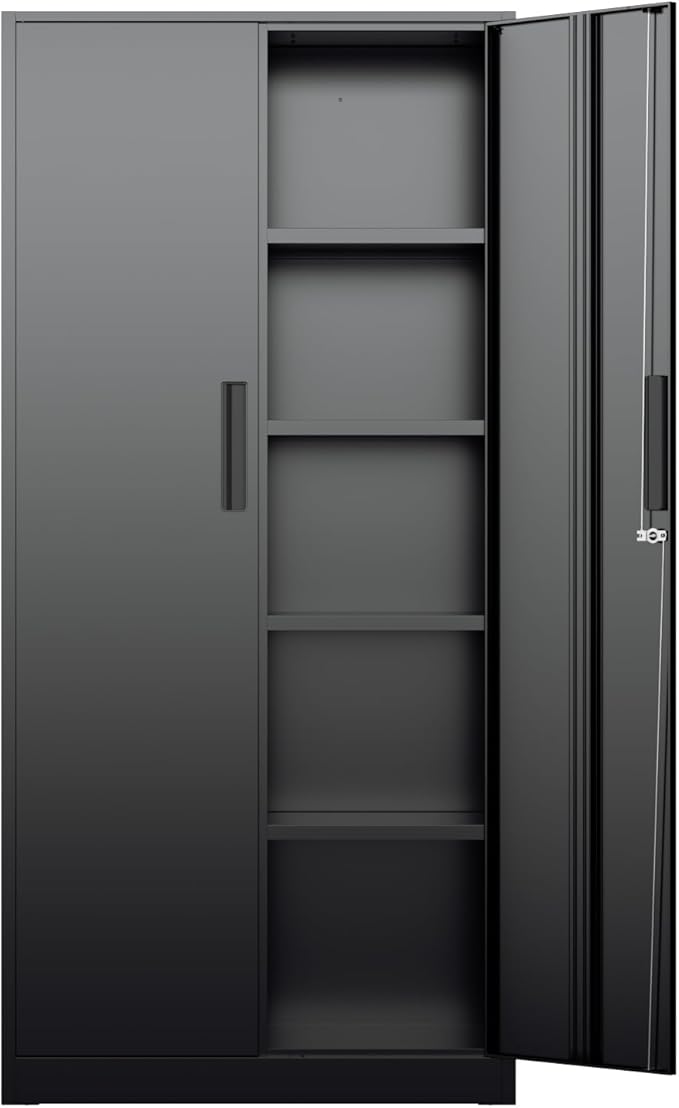 Bonusall 72" Storage Cabinet,2 Locking Doors & 4 Adjustable Shelves,Tall Cabinets,Heavy Duty Steel Cabinet for Home, Office, Warehouse, School (Black)