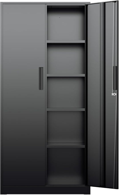 Bonusall 72" Storage Cabinet,2 Locking Doors & 4 Adjustable Shelves,Tall Cabinets,Heavy Duty Steel Cabinet for Home, Office, Warehouse, School (Black)