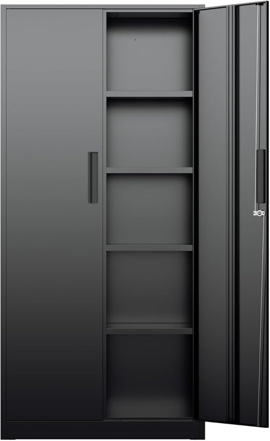 Bonusall 72" Storage Cabinet,2 Locking Doors & 4 Adjustable Shelves,Tall Cabinets,Heavy Duty Steel Cabinet for Home, Office, Warehouse, School (Black)