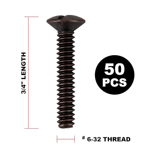 Henne Bery 3/4" Long 6-32 Thread, Oval Head Milled Slot Replacement Wall Plate Screws, 50 Pack, Bronze
