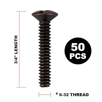 Henne Bery 3/4" Long 6-32 Thread, Oval Head Milled Slot Replacement Wall Plate Screws, 50 Pack, Bronze