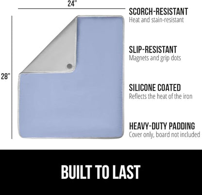 GORILLA GRIP Ironing Mat, Portable Iron Pad, Magnetic Cover for Top of Laundry Washer, Dryer, Tabletop, Countertop Padded Blanket, Silicone Coating and Scorch Resistant, Travel Size 28x24, Blue