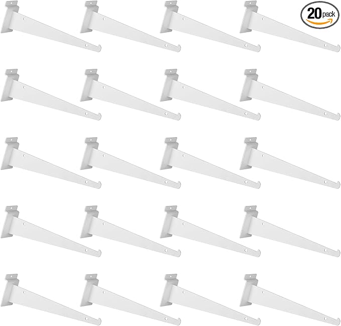 20 Pack Metal Slatwall Shelf Brackets with Lip Heavy Duty, Slatwall Accessory for Panels Shelving, Garage, Retail Display (White, 10 Inch)
