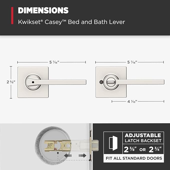 Kwikset Casey Interior Passage Door Handle 2 Pack, Lever for Closet and Hallway Doors, Reversible Non-Locking Handle Lever, Satin Nickel, with Microban Protection