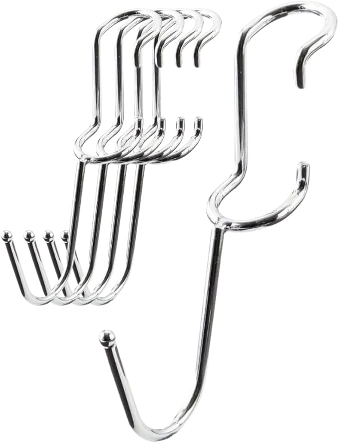 Shelf Pole Hooks 5-Pack | Chrome J Hooks for 1-Inch Poles | Snap-On Hooks for Wire & Metal Shelving | Kitchen, Garage & Home Organization