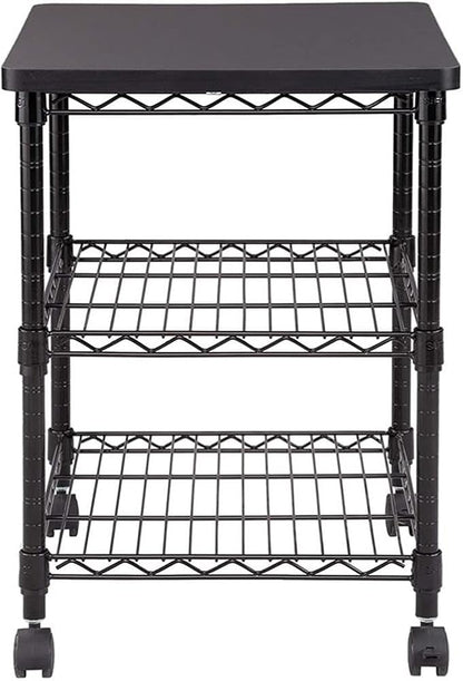 Safco Deskside 3 Tier Rolling Cart Printer Stand, Mobile Utility Table for Home Office with Steel Shelves, Black