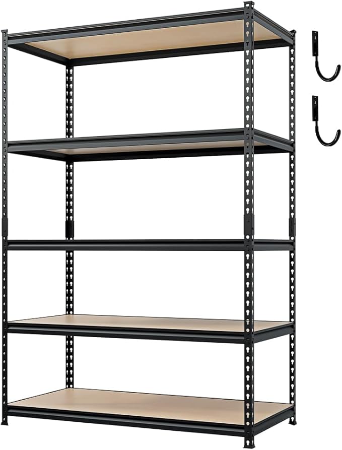 JEKOSEN 4000Lbs Storage Shelves Heavy Duty 5 Tier Adjustable Garage Shelving,Utility Rack Shelf Units for Closet Pantry Basement Kitchen Warehouse,48" Wx24 Dx72 H,Black