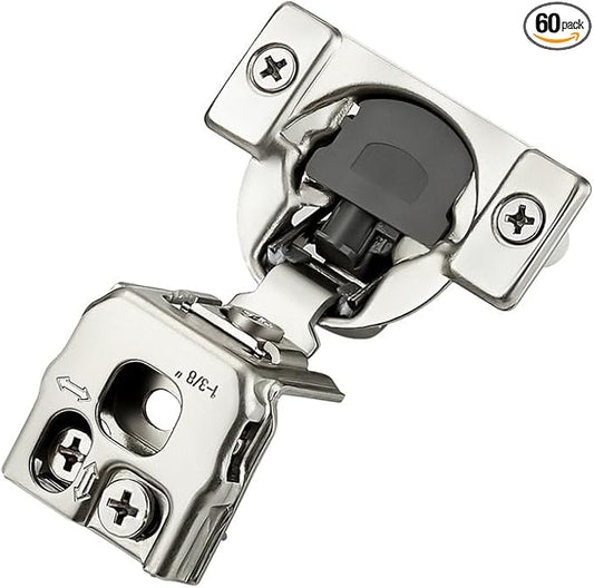 60 Pack 30 Pairs 1-3/8 inch Overlay Soft Close Hinges for Kitchen Cabinet Hinges Satin Nickel Hidden Hinges Stainless Steel Concealed Hinge self Closing