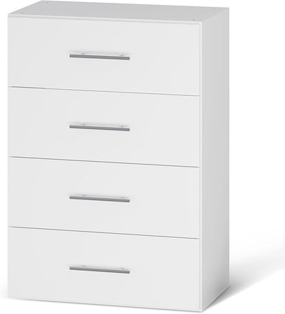 ROOMTEC 19.5" 4 Drawer Short Tower Closet Unit, Modular Closet System with Drawers and Shelf, Wardrobe Organizer for Bedroom or Walk-in Closet, Wall Mounted, Customizable Clothes Storage Unit, White