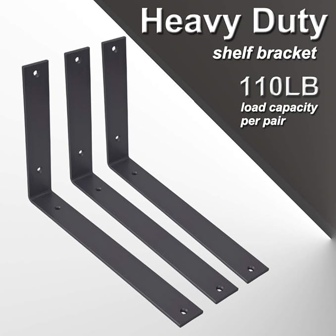 Shelf Brackets 12 Inch Wall L Brackets 4PCS Heavy Duty for Shelves Metal Black Rustic Industrial Brackets for DIY Opening Shelves Project Hardware Included