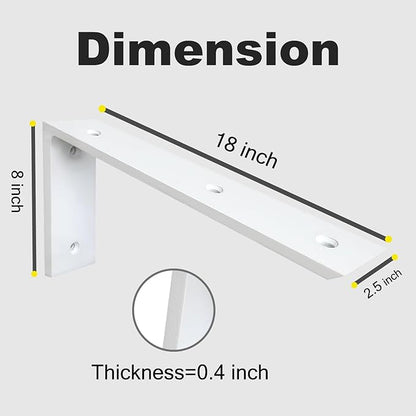 WINKER Countertop Support Bracket 3 Pack Heavy Duty 3/8" Thick Hidden L Shelf Bracket 18" x 8" x 2.5" Metal Corbels for Quartz/Granite/Wood/Concrete/Laminate Countertops, White