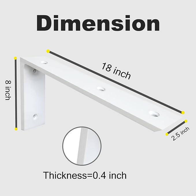 WINKER Countertop Support Bracket 2 Pack Heavy Duty 3/8" Thick Hidden L Shelf Bracket 18" x 8" x 2.5" Metal Corbels for Quartz/Granite/Wood/Concrete/Laminate Countertops, White
