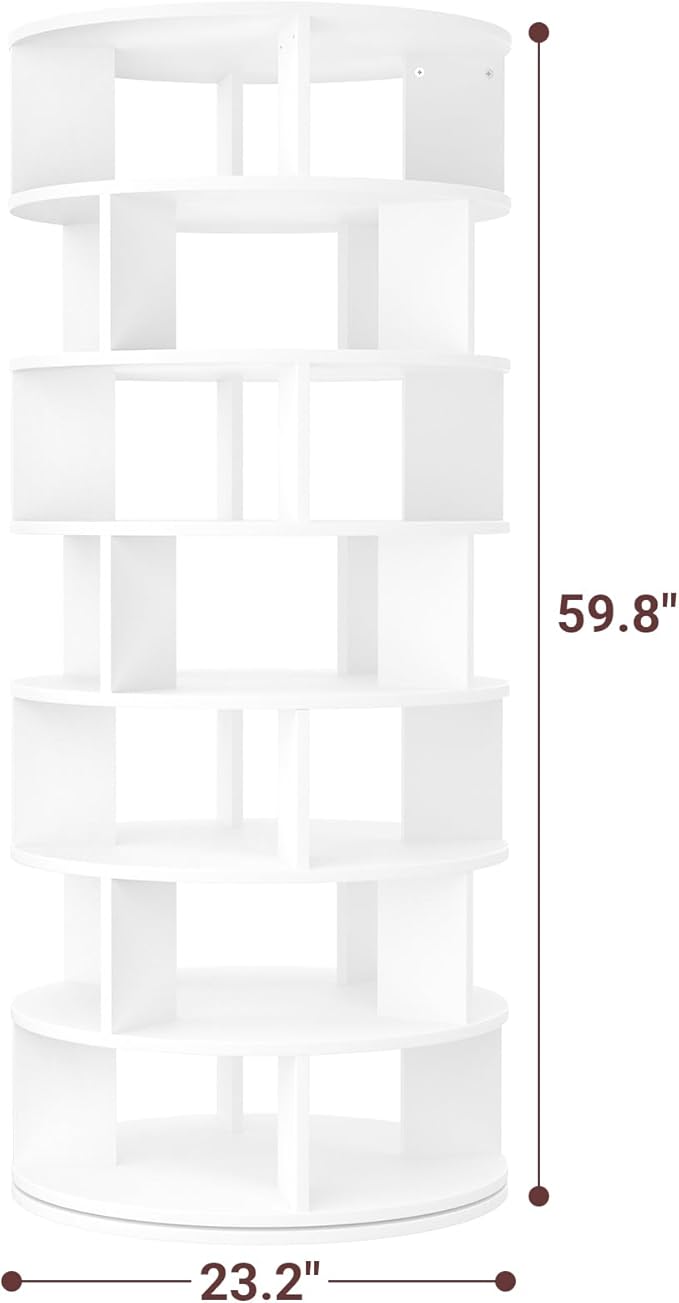 Aheaplus Rotating Shoe Rack Tower, 7-Tier Spinning Shoe Rack 360 Revolving Shoe Racks Organizer for Closet, Display Round Storage Carousel Shoes Closet Organization, White