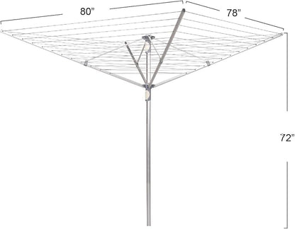Household Essentials 1710 Height Adjustable Outdoor Umbrella Drying Rack | Aluminum | 12-Lines with 165 ft. Clothesline , Gray