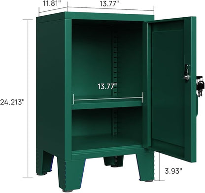 ALBAD Metal Nightstand with Lockable Cabinet, Compact Mini Locker Bedside Table for Kids & Adults, Modern Steel Side Table for Bedroom, Dorm, or Living Room (Green)