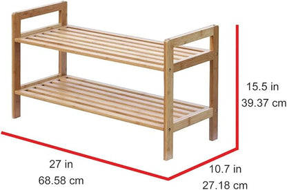 Oceanstar 2 Tier Natural Bamboo Shoe Rack