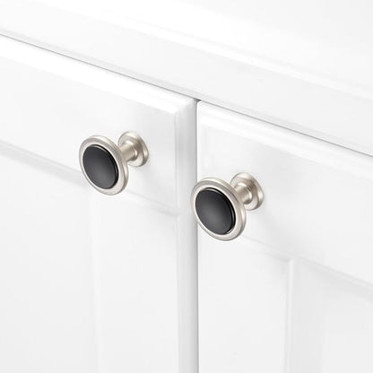 KOOFIZO 10 Pack Black and Nickel Kitchen Cabinet Knobs Matte Black and Silver Drawer Knobs 1960 Round Single Hole Cabinet Pulls for Cabinets Drawers Dresser Cupboard Bedroom Bathroom