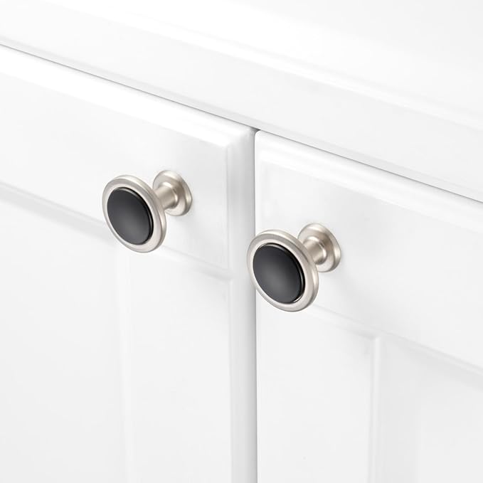 KOOFIZO 30 Pack Black and Nickel Kitchen Cabinet Knobs Matte Black and Silver Drawer Knobs 1960 Round Single Hole Cabinet Pulls for Cabinets Drawers Dresser Cupboard Bedroom Bathroom